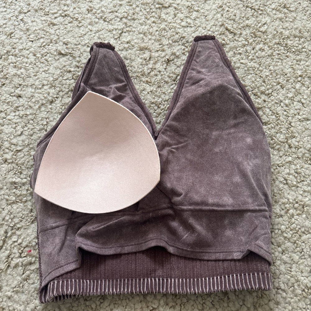 90 Degree By Reflex Ribbed V-Neck Crop Tops - White and Purple - Picture 4 of 4